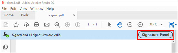 Validation d'une signature panel sur adobe acrobat reader